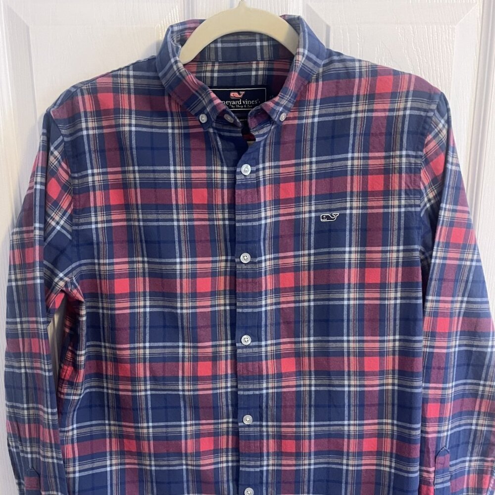 Vineyard Vines 100% Cotton Flannel Button Down Whale Shirt Boys XL